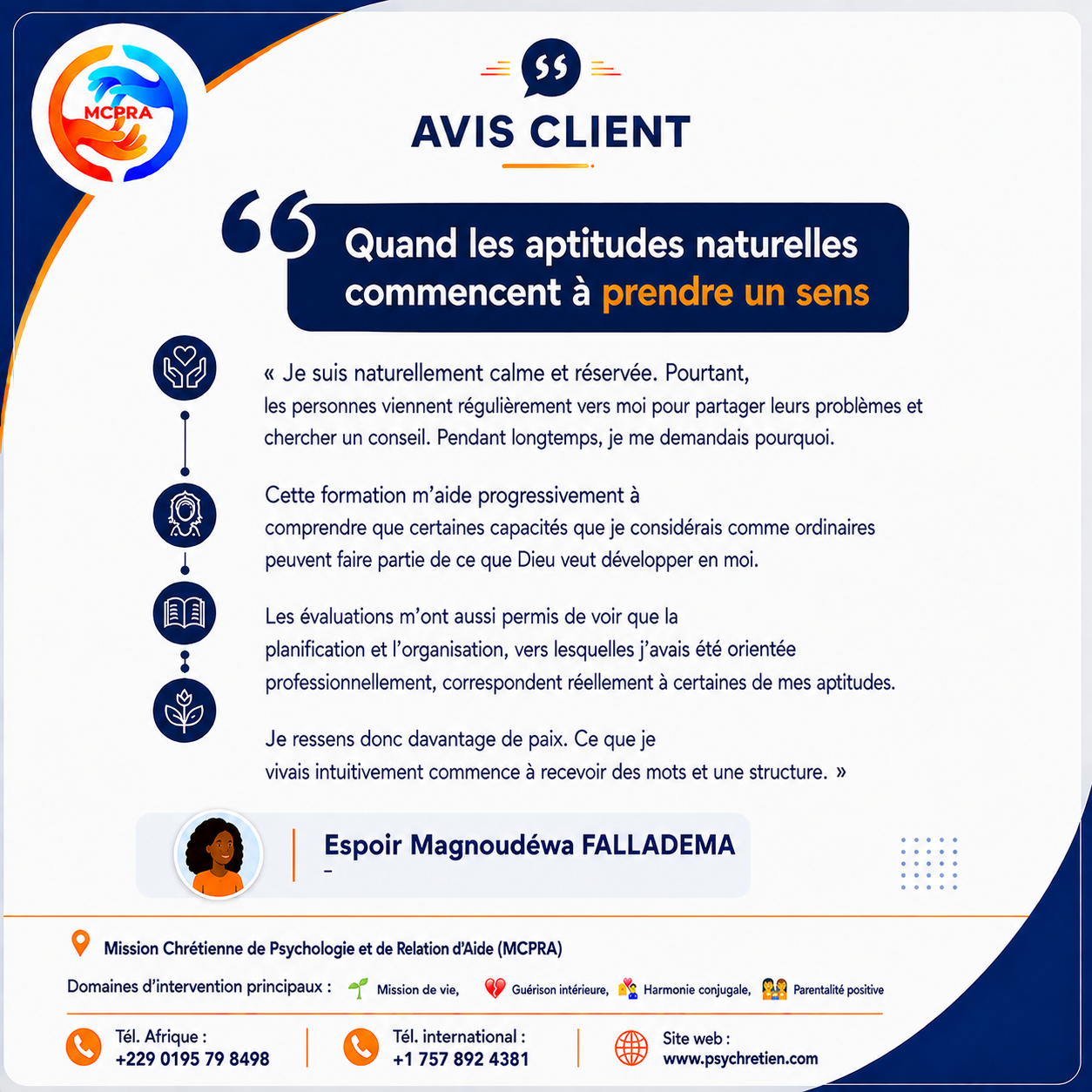 Avis en image — témoignage accompagnement MCPRA 43