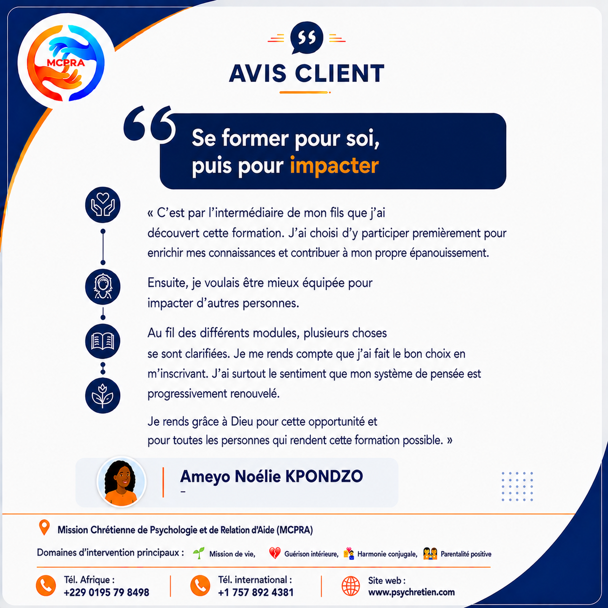 Avis en image — témoignage accompagnement MCPRA 45